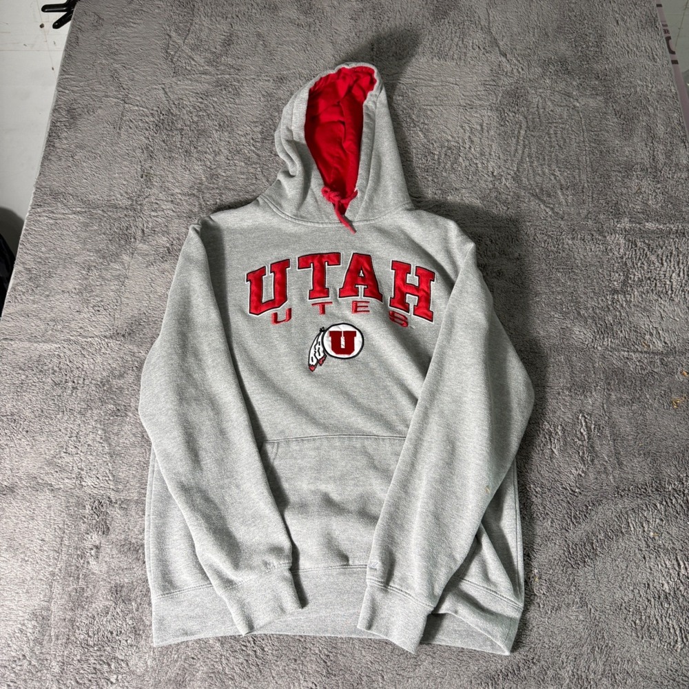 Colosseum Utah Utes Mens Hoodie Gray Red Pullover Sweatshirt Size Large NCAA - Picture 4 of 8